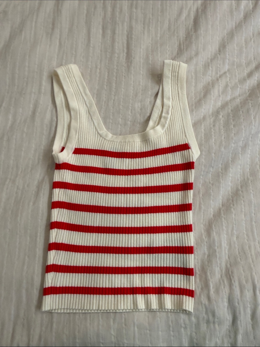 Divided White and Red Striped Ribbed Tank Top
